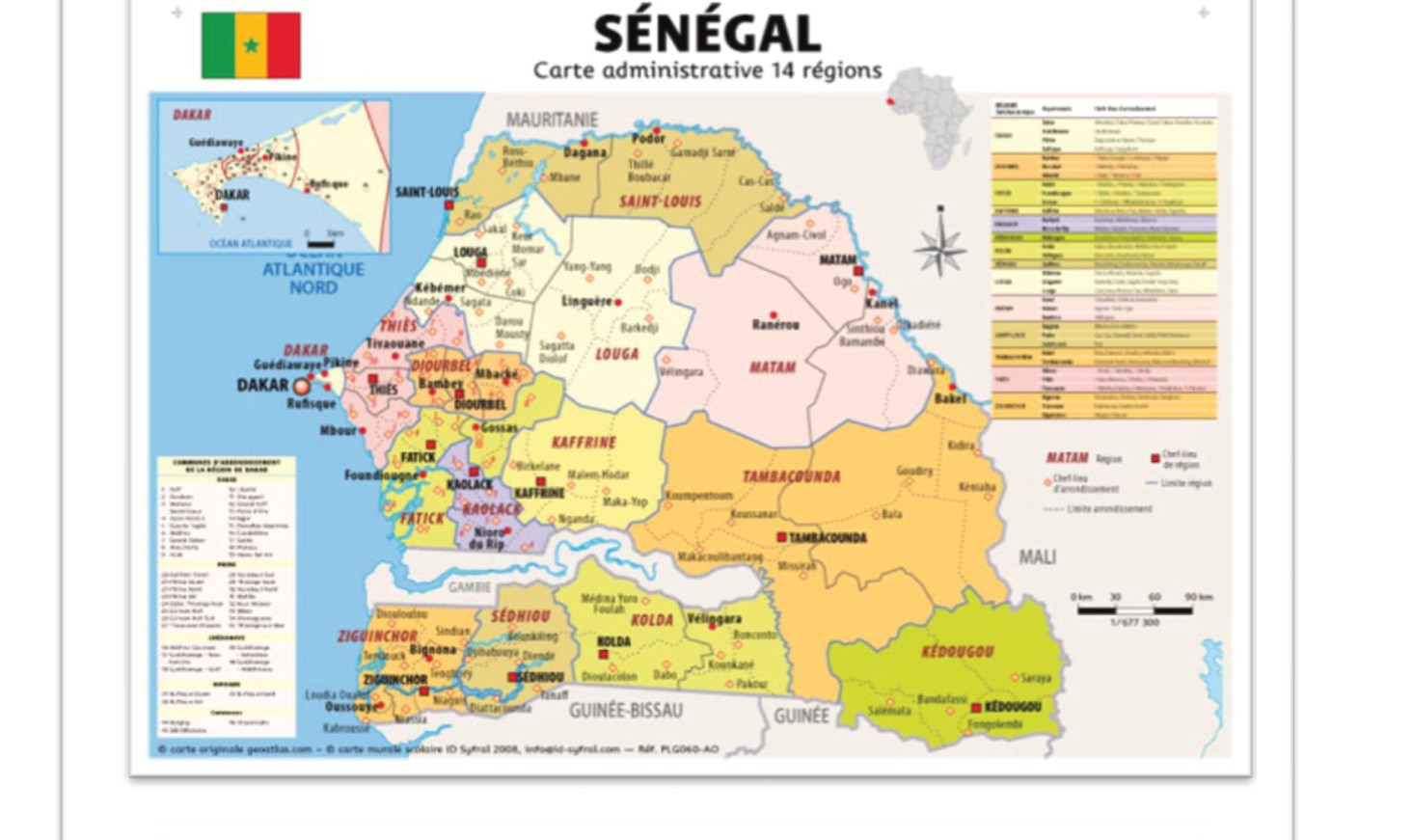 Sénégal — 92 × 126 cm, plastifiée recto/verso